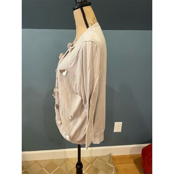 Ann Taylor Loft Women's XL Beige Floral Appliqué Cardigan Sweater - Picture 8 of 13